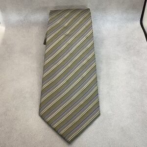 Kenneth Cole Olive Green Tie with Blue and Cream Stripes